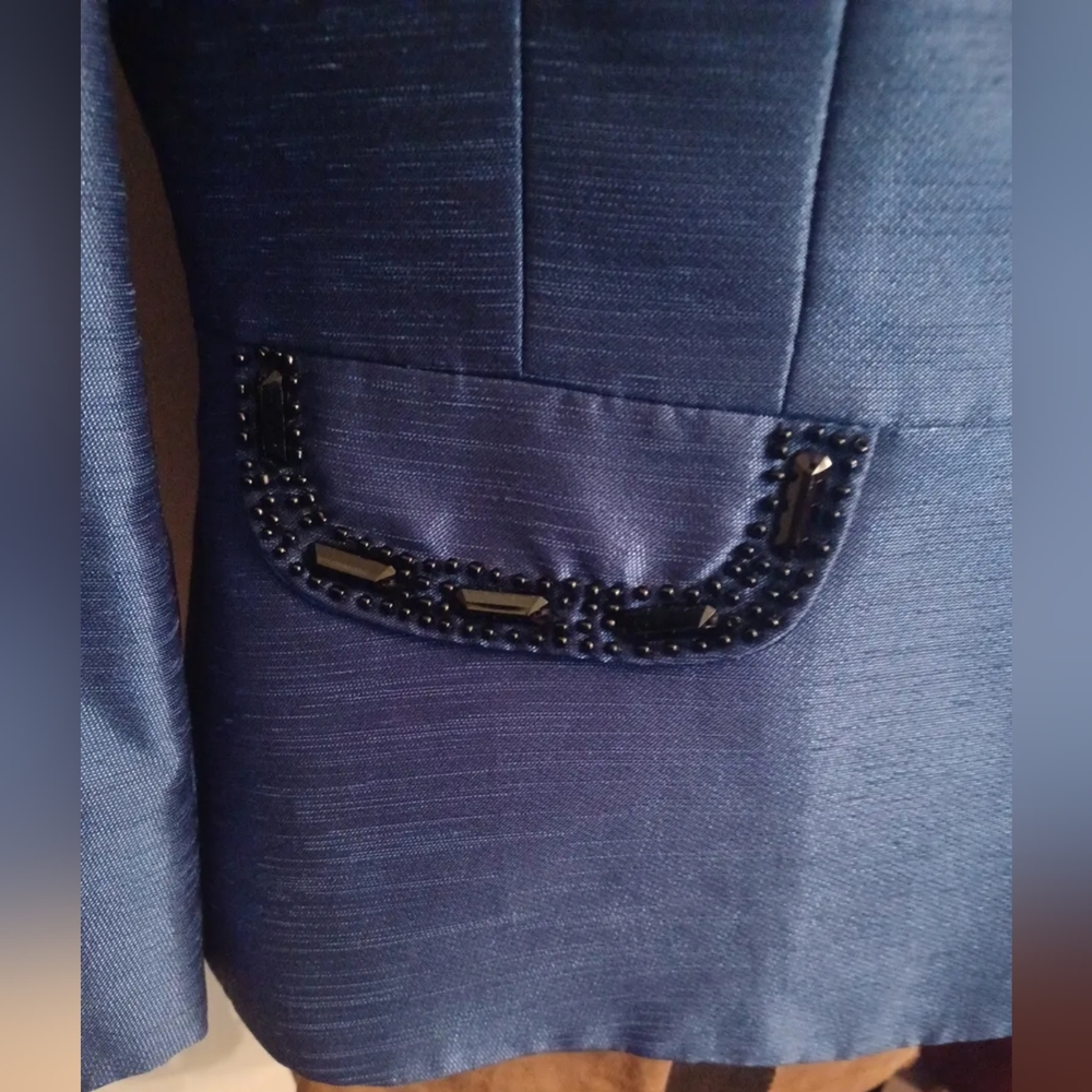 Tahari Arthur S. Levine LUXE Beaded Blue 2 Piece Skirt Suit - Picture 4 of 8